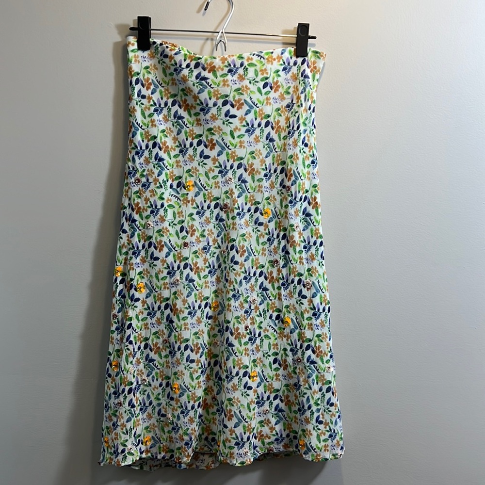 Anthropologie Maeve mid length floral skirt with sequin detail